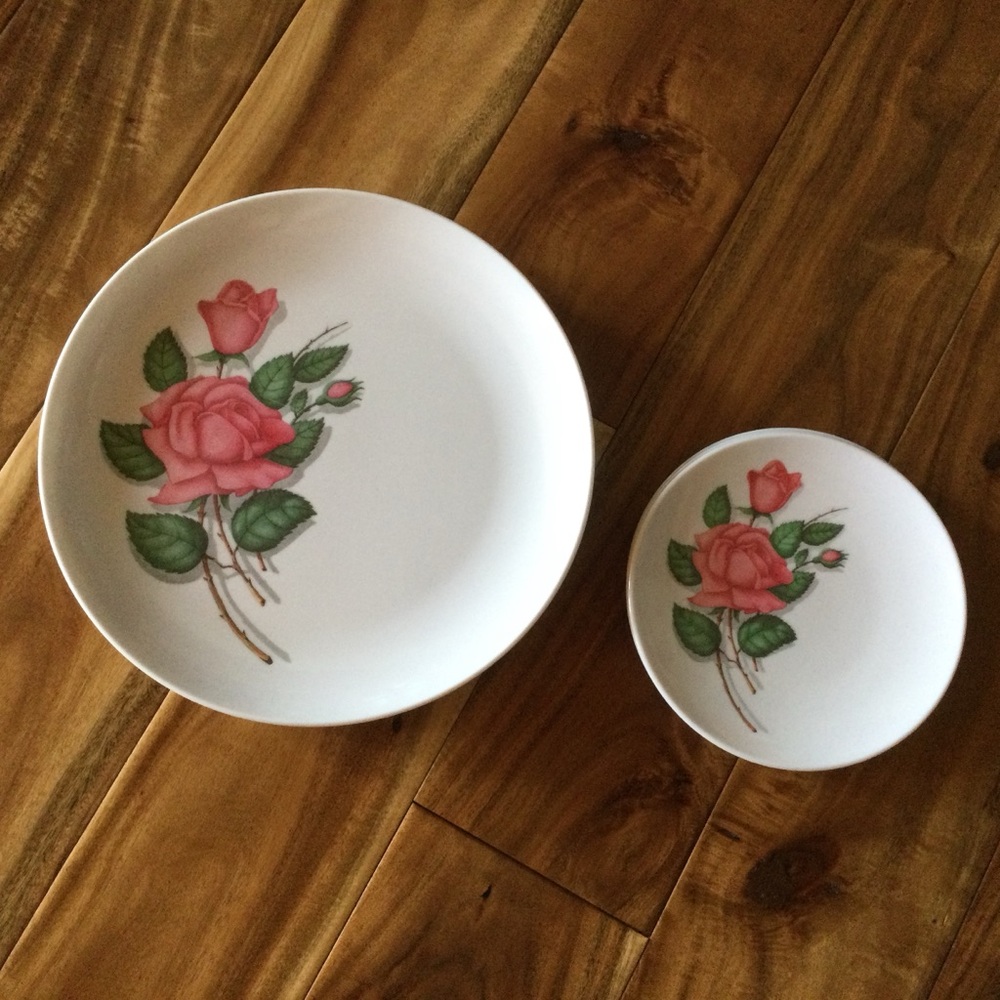 Vintage Royalon Melmac Dinner and Dessert Plates Pink Rose USA